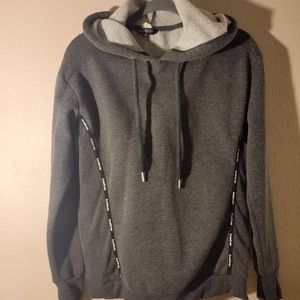 Bebe size S gray Hoodie sweatshirt with signature bebe and thumb holes like new